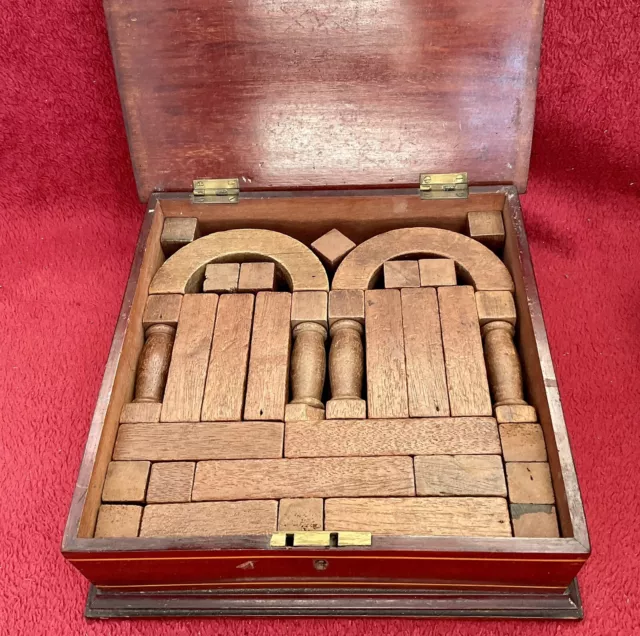 Antique Inlaid Mahogany Box With Oak Architectural Pieces.