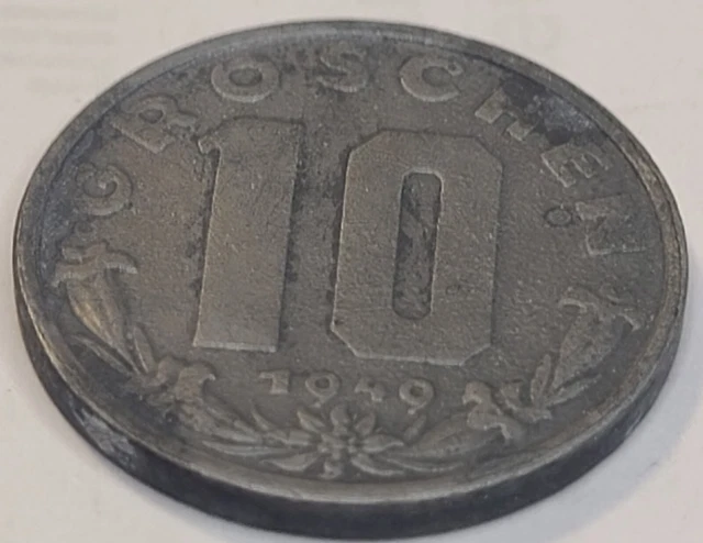 1949 Austria 10 Groschen KM#2874 (LAST YR IN SERIES OF POST WAR ZINC COIN)