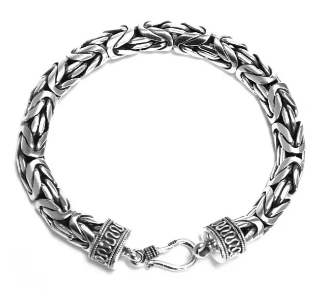 CHUNKY MENS Solid 925 Sterling Silver BYZANTINE Chain Bracelet  - 10 MM