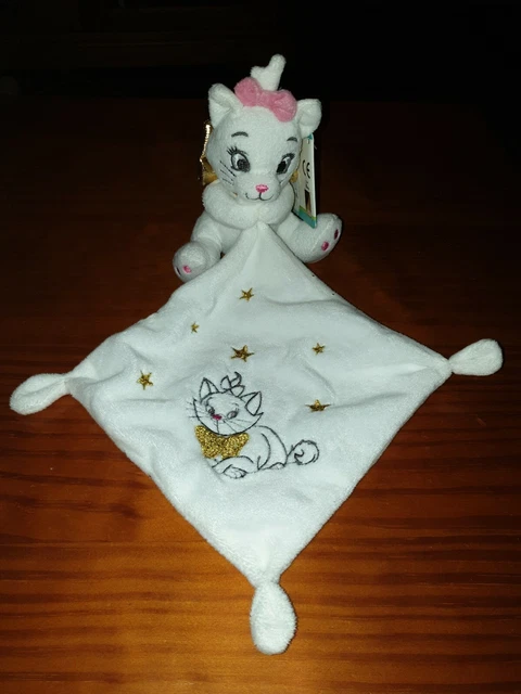 NEUF - Doudou Peluche Chat Marie Mouchoir Blanc Étoile Doré NOEUD Disney Simba
