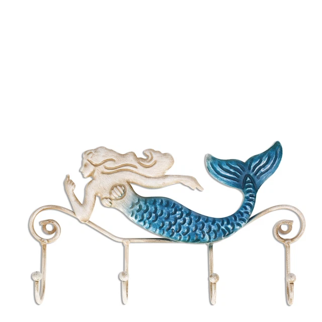 Tooarts Iron Mermaid Wall Hanger Iron Wall Hook 4 Hooks for Coats Towels A4G8
