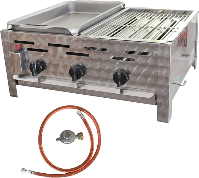 Gastrobräter Edelstahl Gasgrill 3 er  m. 1 Stahlpfanne u. 1 Grillrost Partygrill