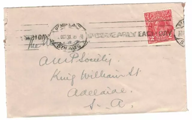 APH1482) Australia 1931 2d Red KGV Die 3 variety on cover to AMP Society,