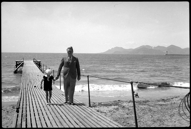Family Beachfront Pontoon Landscape - Antique Photo Negative Year 1930 40