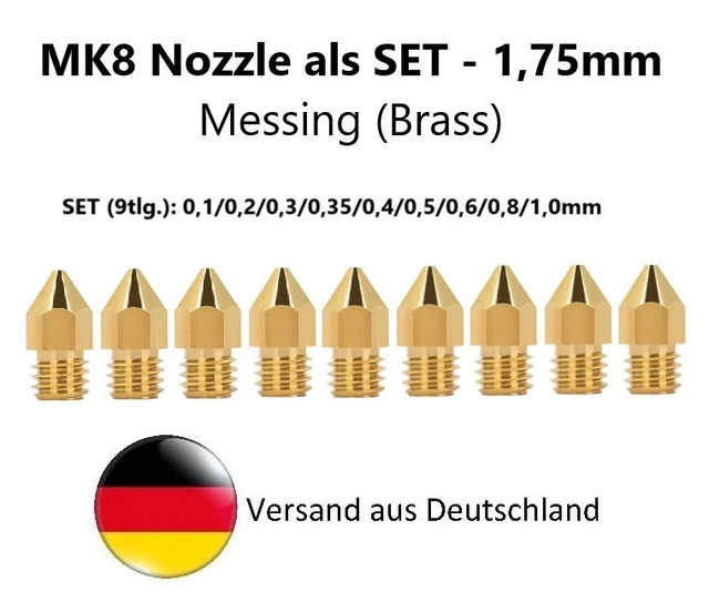 Ugello MK8 In Lega Di Titanio Per Stampanti 3D &ndash; 0.3mm A 1.5mm, Per CR10, Ender 3, Tronxy E Molte Altre