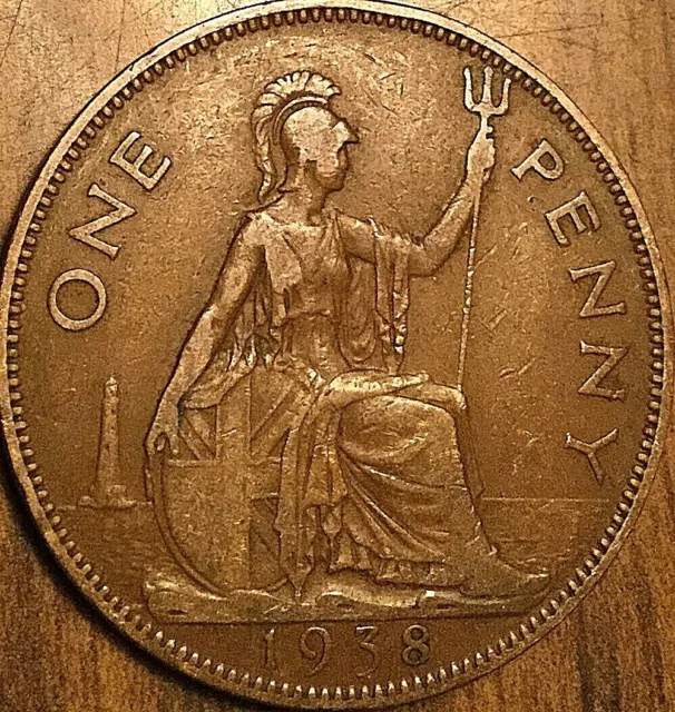 1938 Uk Gb Great Britain One Penny
