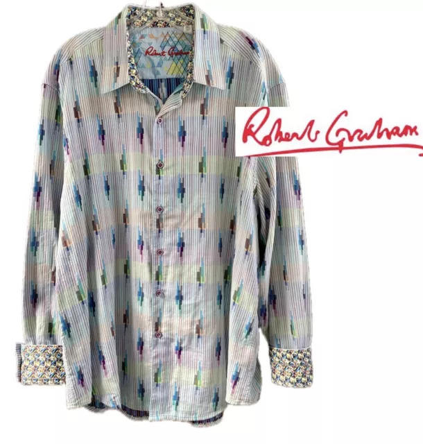 Abstract ROBERT GRAHAM Long Sleeve Flip Cuff Vibrant Button Up Shirt Men’s 3XL