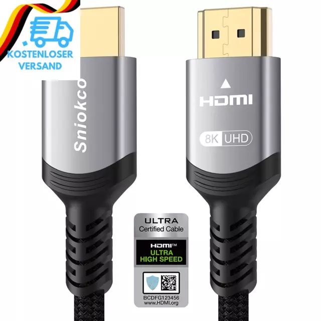 10K 8K 4K HDMI 2.1 Kabel 2M, Zertifiziert 48Gbps Ultra High Speed Geflochtenes H