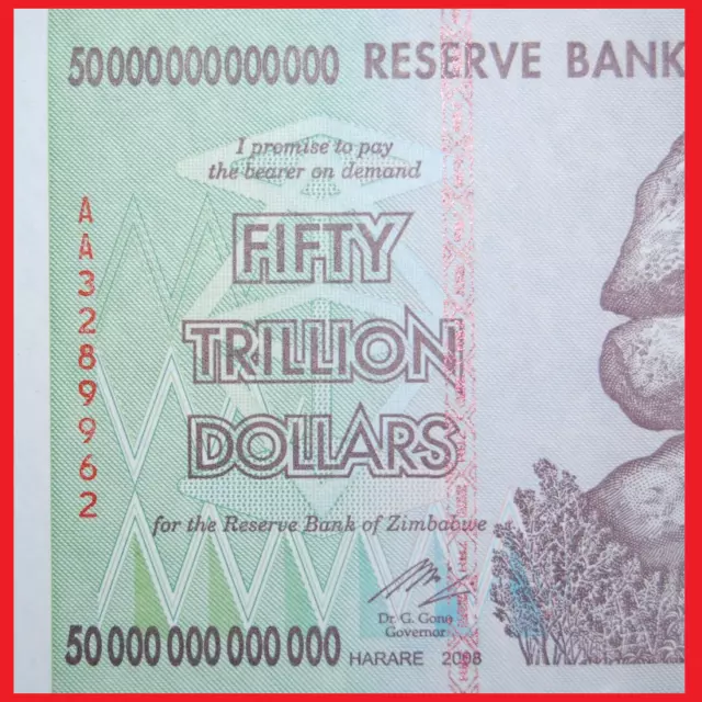 Zimbabwe 50 Trillion Uncirculated 2008 Aa Series | Sequential | 100% Authentic!