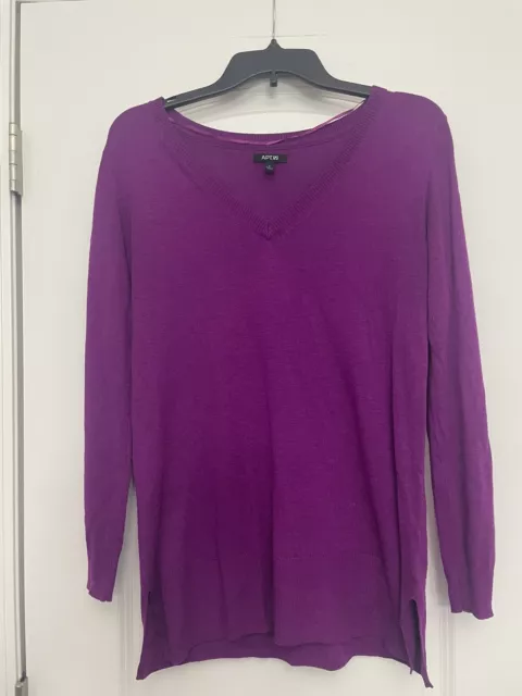 Apt 9 Womens Long Sleeve V Neck Solid Fuchsia Purple Sweater Small