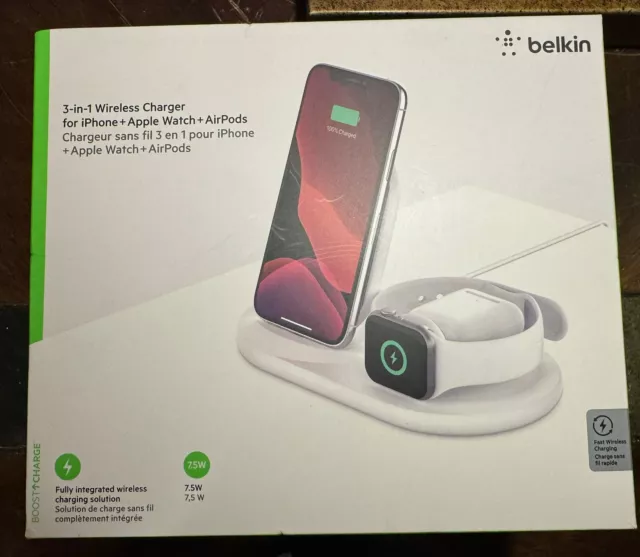 Belkin 3-in-1 Fast Charging Stand for iPhone/Watch/AirPods (OPEN BOX/White)