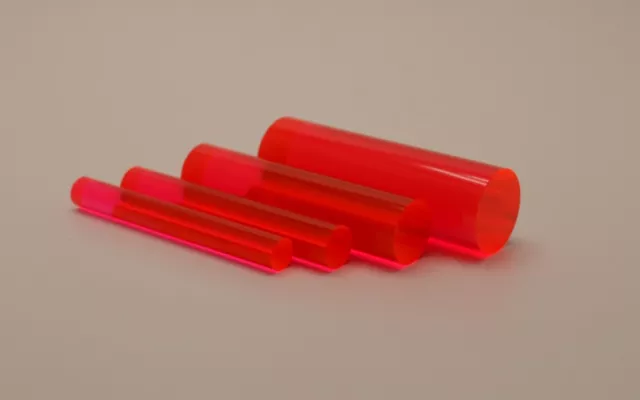 Fluorescent Red Plastic Acrylic Perspex Rod 9.5mm 12.7mm 19mm & 25.4mm Diameter