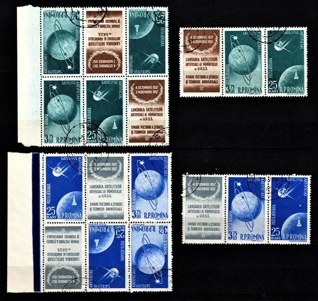 Rumänien 1957, 2 Zdr. Sputnik im Kehrdruck- Sechserblock gestpl. (Mi. 1677/80)
