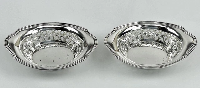 Pair Gorham Sterling Silver 925 Reticulated Oval Pierced Candy Nut Bonbon Dish