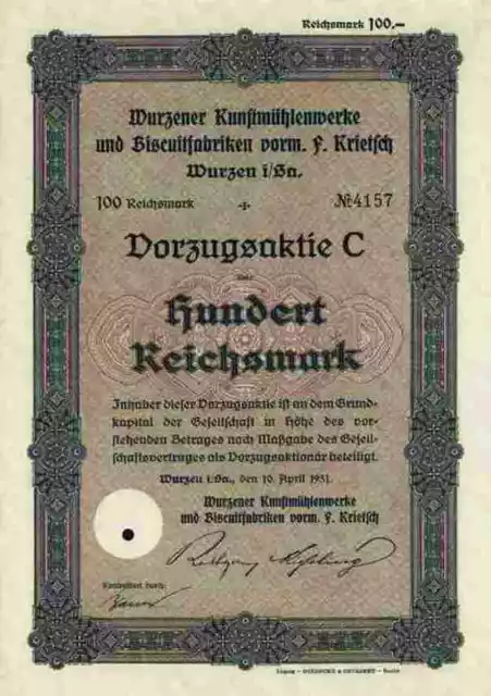 Wurzener Kunstmühlenwerke Biscuitfabriken Krietsch 1931 Wurzen Rendsburg Vorzüge