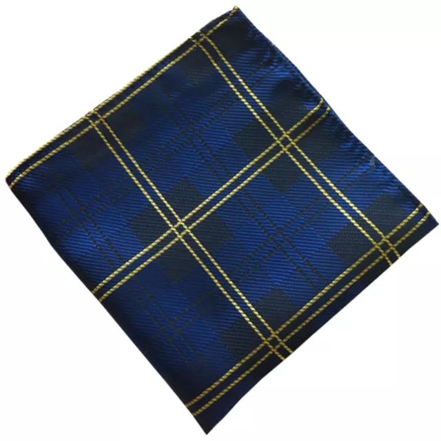 (F05)Blue Tartan Silk Men Formal Pocket Square Hankie Wedding Party Handkerchief