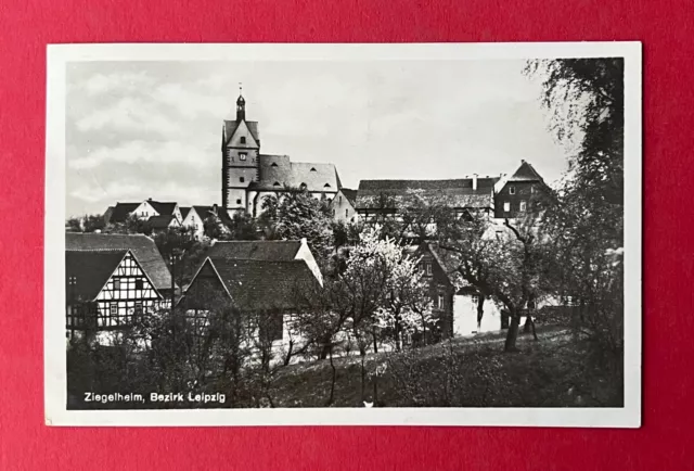 Foto AK ZIEGELHEIM Bezirk Leipzig 1935 Ortsansicht mit Kirche    ( 136124