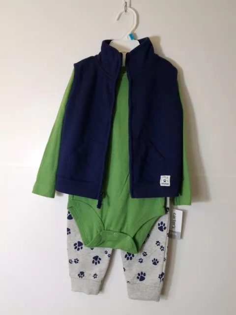 Carter's Baby Boy 24M. 3-PC Set. Zippered Vest, Long-Sleeve Bodysuit, Long Pants