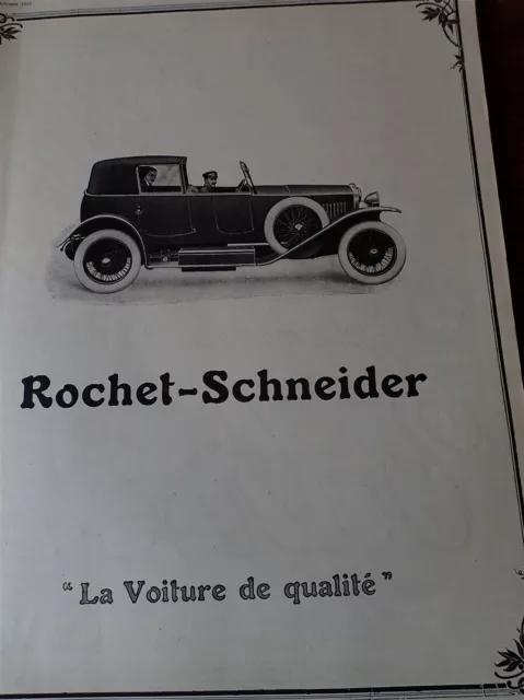 ROCHET SCHNEIDER automobile publicité papier ILLUSTRATION AUTO 1924 col