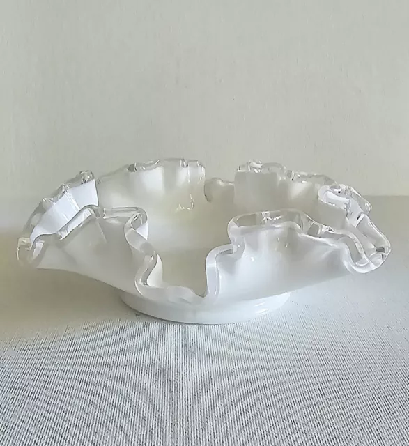 Fenton Silver Crest Vintage Milk Glass Candy Dish Bowl Crimped Edge