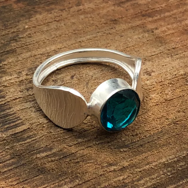 Natural Apatite Gemstone Band Blue Ring 925 Sterling Silver Indian Jewelry