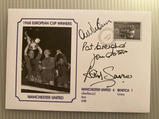 Multi-Signed Manchester United 1968 European Cup Winners FDC Autograph By 4 wCOA