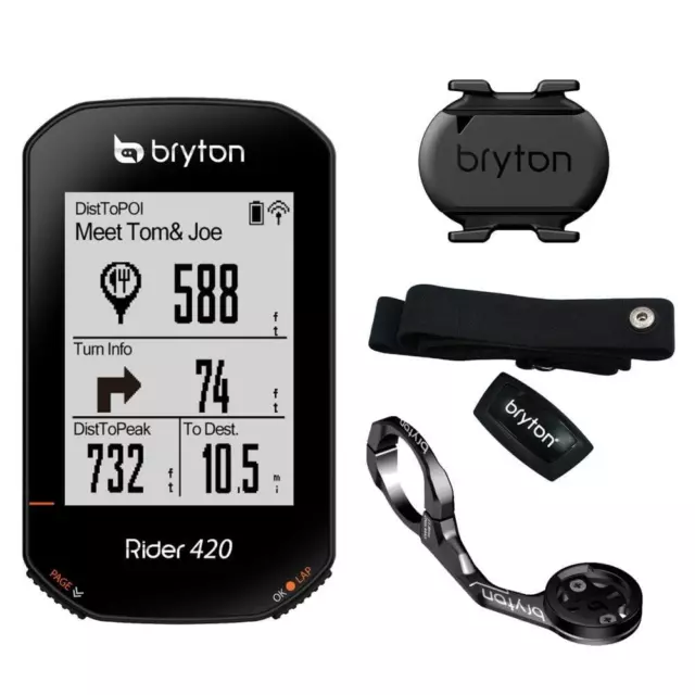 Pacchetto ciclocomputer GPS Bryton Rider 420T con cardiofrequenzimetro e cadenza