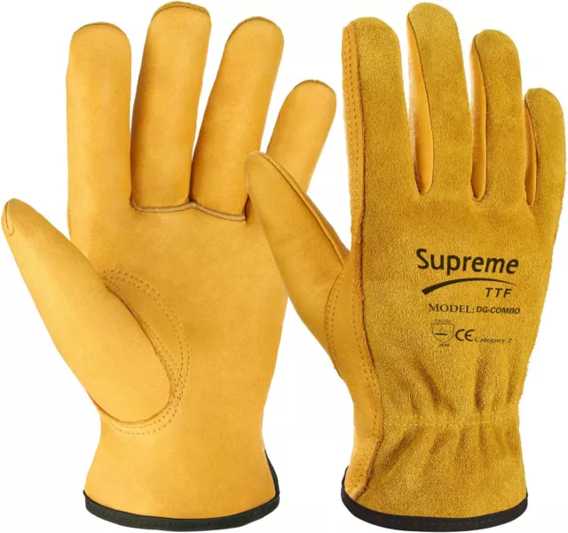 10X Premium Yellow Leather COMBO Driver Work Gloves Fleece Lined Lorry Truck DIY