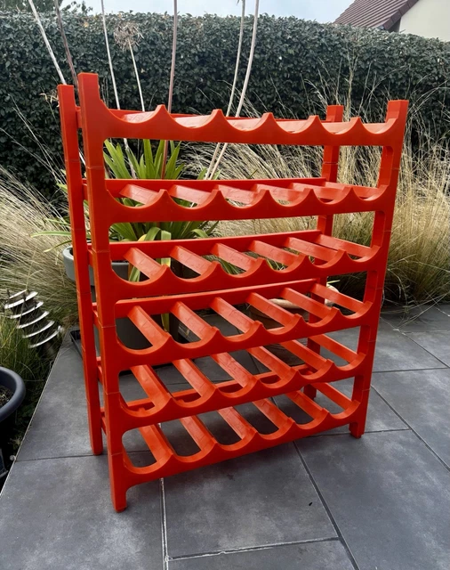 Casier à Bouteilles Années 60 - Métal Rouge Orangé - Range-bouteille Vintage