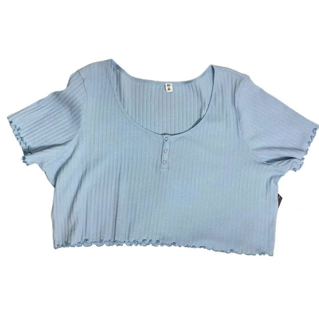 Nordstrom BP Womens Crop Top Size 3X Pointelle Rib Henley Baby Blue