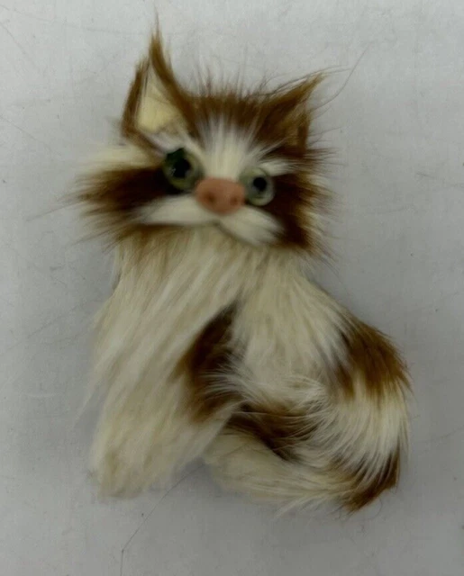Vintage Genuine Fur Cat Pin Brooch  Handmade 1 3/4" Free Shipping