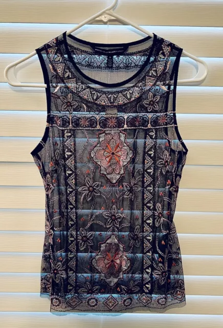 White House Black Market Sheer Top With Beautiful Floral Embroidery New W/tags