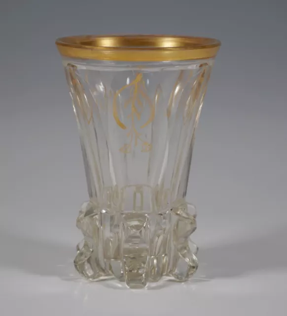 Biedermeier Sockelbecher Glas geschliffen Gold Böhmen um 1840