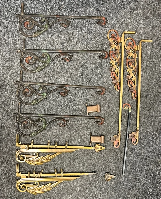 Vintage Swing Arm Curtain Rods Lot of  8  (4 Pairs)  Cast Iron Floral 2 Brackets 2