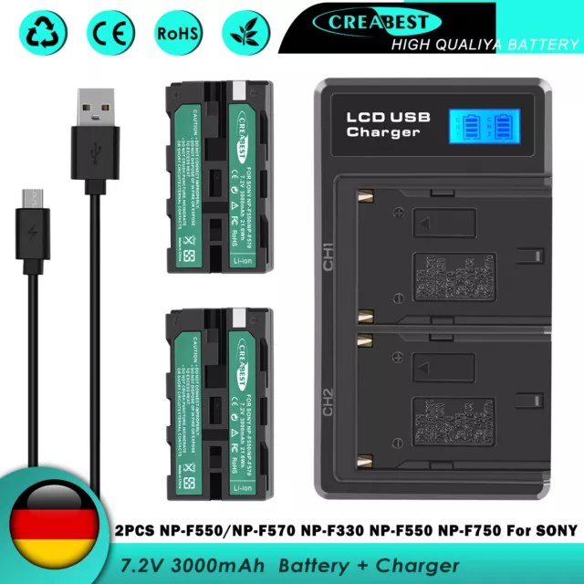 2X 3000mAh NP-F550 NP-F530 NP-F570 NP-F330 NPF970 Akku + Ladegerät Für Sony F770