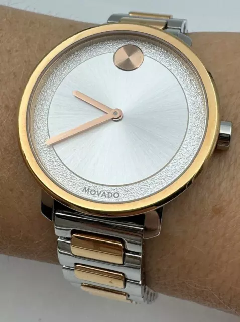 Movado Bold Ladies 34mm MB 01.3.20.6361 Two Tone Gold/Steel MINT Box Papers