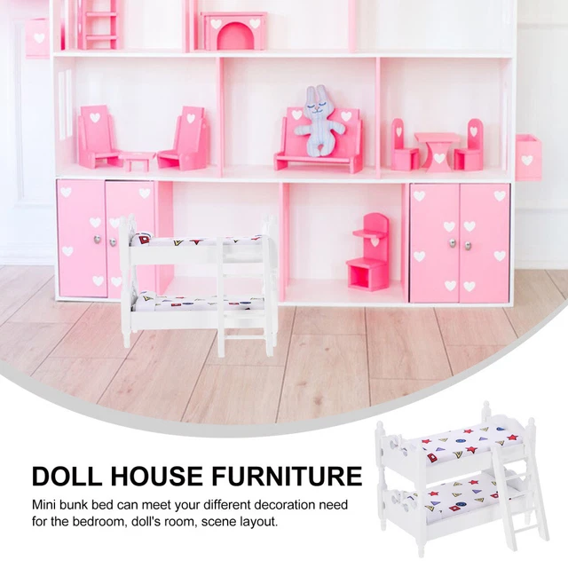 DOLL HOUSE ACCESSORY Miniature Bunk Bed Model Wooden Mini Bunk Bed Mini