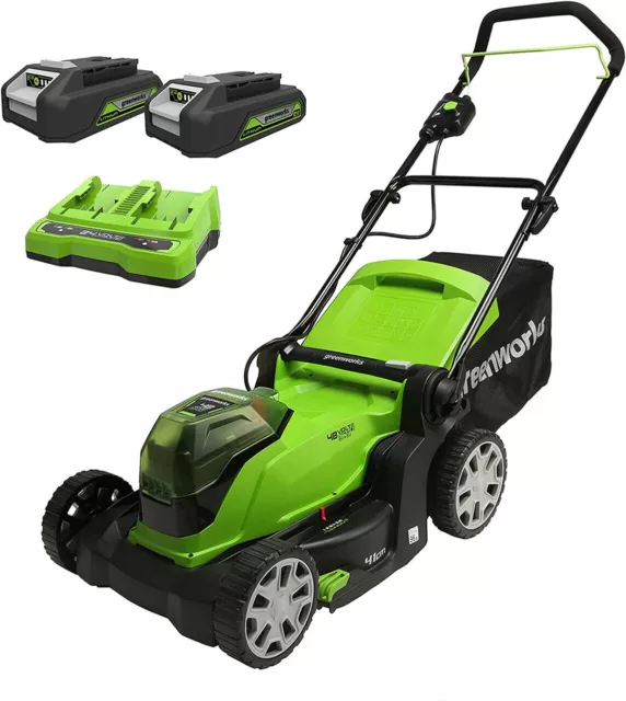 48V Akku Rasenmäher 41cm Greenworks G24X2LM41K2x mit 2x2Ah Batterie & Ladegerät