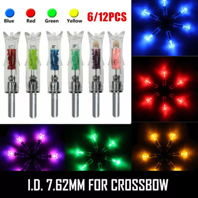 12/6pcs Lighted Nocks for Bolts 297-302 Crossbow Bolts ID 300''/7.62mm Half Moon