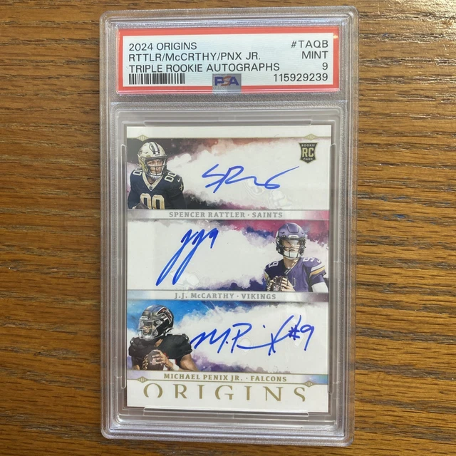Triple Rookie Card 2024 TRIPLE ROOKIE AUTO MCCARTHY / PENIX JR. / RATTLER On Card auto's ...