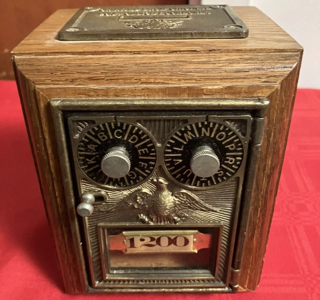 REPRODUCTION BRASS POST Office Box Door *Turned into a Coin Bank* 29.