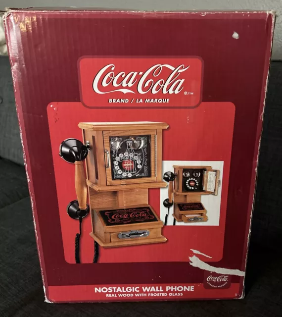 COCA-COLA Nostalgic Wall Touch Tone Retro Telephone Vtg Wooden MINT In Box WORKS