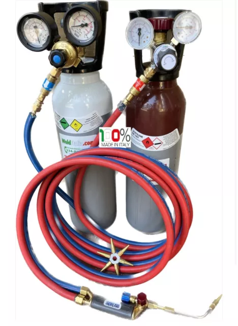 Bombole Saldatura Autogena Kit Cannello Ossigeno Acetilene 5 Lt.  Piene