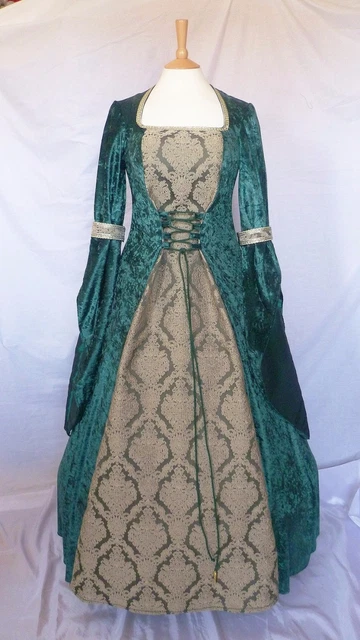 slim fit dress slacks Mythrojan Traditional Irish Celtic Dress : Chemise and Over Dress Medieval Renaissance Costume SCA LARP : Green
