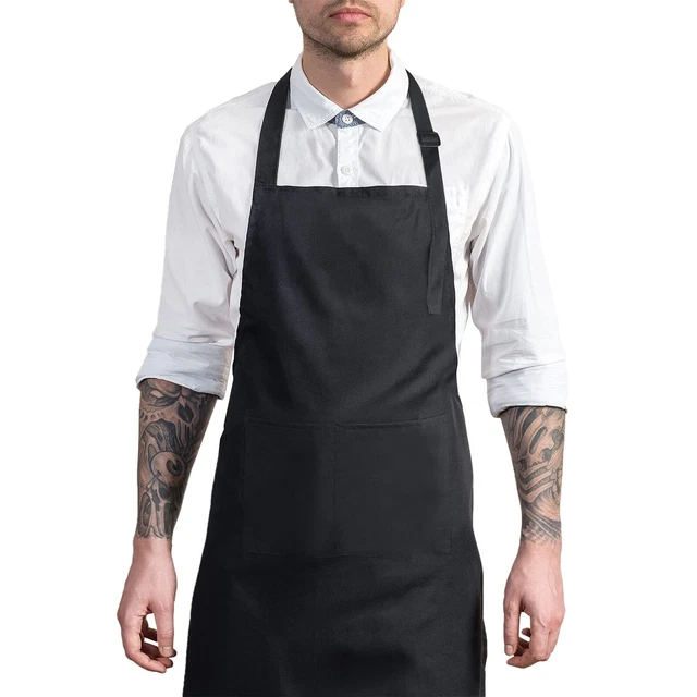 1 Pack of Black Adjustable Bib Apron, Waterproof, with 2 Pockets