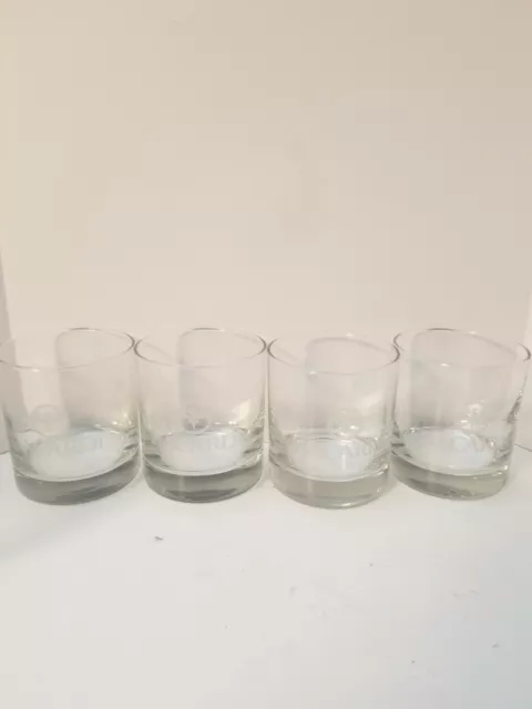 4 Bacardi Rum Cocktail Rocks Lowball Glasses Etched Bat Logo Design Barware Exc.