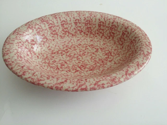 Gerald E Henn Spongeware Red Pink Serving Dish Oval Bowl
