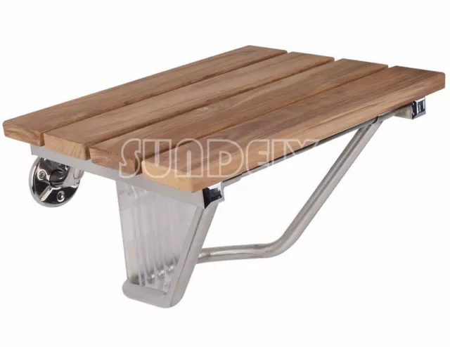 Folding Shower Seat | Wall Mounted Solid Wood TEAK | Bathroom Mobility Aid NEW