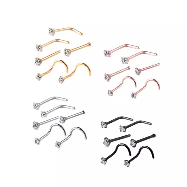 6x Corkscrew Nose Rings, Tiny Bone Studs, Stainless Steel Nose Piercing Stud