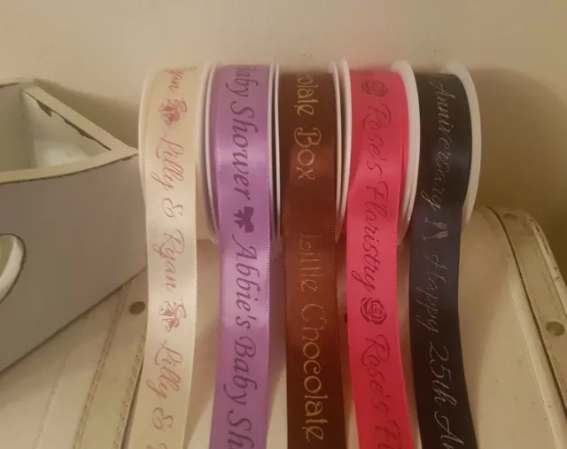 15mm PERSONALISED CUSTOM PRINTED SATIN RIBBON Logos, Business Gift Wrap Wedding